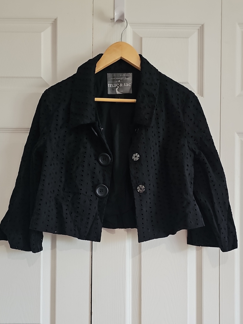Mac & Jac Black Eyelet Cropped Jacket - Size 8
